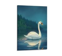 Animal Poster A Graceful Swan on A Calm Lake Poster Wall Art Canvas Aesthetic Cover Painting for Living Room Bed Room 24x36inch(60x90cm) Frame-style