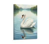 Animal Poster A Graceful Swan on Lake Poster Wall Art Canvas Aesthetic Cover Painting for Living Room Bed Room 12x18inch(30x45cm) Frame-style