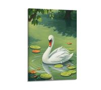 Animal Poster A Preening Swan on A Pond Poster Wall Art Canvas Aesthetic Cover Painting for Living Room Bed Room 08x12inch(20x30cm) Frame-style