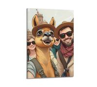 Animal Poster A Quokka Taking A Smiling Selfie with Tourists Poster Wall Art Canvas Aesthetic Cover Painting for Living Room Bed Room 24x36inch(60x90cm) Frame-style