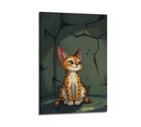 Animal Poster A Serval Cat Listening to Underground Sounds Poster Wall Art Canvas Aesthetic Cover Painting for Living Room Bed Room 20x30inch(50x75cm) Frame-style