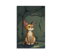 Animal Poster A Serval Cat Listening to Underground Sounds Poster Wall Art Canvas Aesthetic Cover Painting for Living Room Bed Room 08x12inch(20x30cm) Unframe-style