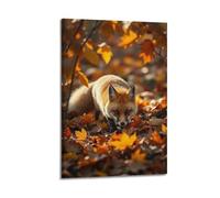 Animal Poster A Sly Fox Sneaking through Autumn Leaves Poster Wall Art Canvas Aesthetic Cover Painting for Living Room Bed Room 08x12inch(20x30cm) Frame-style