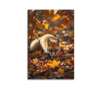 Animal Poster A Sly Fox Sneaking through Autumn Leaves Poster Wall Art Canvas Aesthetic Cover Painting for Living Room Bed Room 08x12inch(20x30cm) Unframe-style