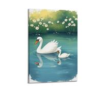 Animal Poster A Swan Family Swimming in A Row Poster Wall Art Canvas Aesthetic Cover Painting for Living Room Bed Room 20x30inch(50x75cm) Frame-style