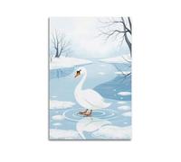Animal Poster A Swan Ice Skating on A Pond Poster Wall Art Canvas Aesthetic Cover Painting for Living Room Bed Room 08x12inch(20x30cm) Unframe-style