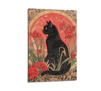 Animal Poster Art Nouveau Black Cat Decorative Painting Canvas Wall Posters And Modern Family Bedroom Decor 12x18inch(30x45cm)