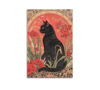 Animal Poster Art Nouveau Black Cat Decorative Painting Canvas Wall Posters And Modern Family Bedroom Decor 12x18inch(30x45cm)