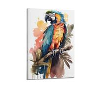Animal Poster Blue Parrot Standing on A Branch at Sunset Decorative Painting Canvas Wall Posters And Modern Family Bedroom Decor 12x18inch(30x45cm)