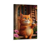 Animal Poster - Cabin Cat Healing Illustration Decor Poster Wall Art Decorative Painting Bedroom Painting Posters 16x24inch(40x60cm) Frame-style