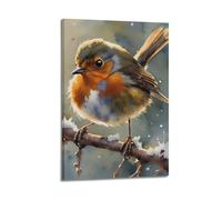 Animal Poster European Robin Winter Garden Snowy Branch Serene Nature Art Decorative Canvas Family Bedroom Artwork Picture Painting 24x36inch(60x90cm)