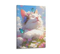 Animal Poster Fantasy Cat In Flowers Poster Modern Wall Art Canvas Aesthetic Decoration Painting 24x36inch(60x90cm) Frame-style