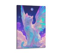 Animal Poster Fantasy Winged Cat In Sky Poster Modern Wall Art Canvas Aesthetic Decoration Painting 12x18inch(30x45cm) Frame-style
