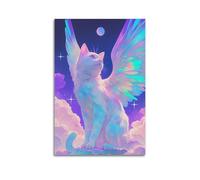 Animal Poster Fantasy Winged Cat In Sky Poster Modern Wall Art Canvas Aesthetic Decoration Painting 16x24inch(40x60cm) Unframe-style