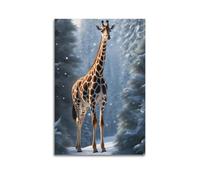 Animal Poster Giraffe in The Snow Artwork Decorative Painting Canvas Art Picture 24x36inch(60x90cm)