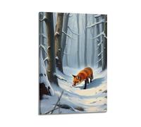 Animal Poster Red Fox Snowy Pine Woodland Nature Winter Wonderland Decorative Canvas Family Bedroom Artwork Picture Painting 20x30inch(50x75cm)