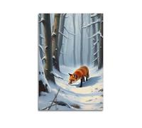 Animal Poster Red Fox Snowy Pine Woodland Nature Winter Wonderland Decorative Canvas Family Bedroom Artwork Picture Painting 12x18inch(30x45cm)