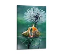 Animal Poster Snails Dandelion Macro Photo Poster Wall Art Canvas Aesthetic Cover Painting for Living Room Bed Room 12x18inch(30x45cm) Frame-style