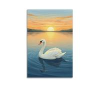 Animal Poster Swan Gliding Calm Lake Poster Wall Art Canvas Aesthetic Cover Painting for Living Room Bed Room 24x36inch(60x90cm) Unframe-style