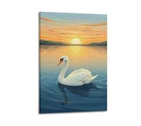 Animal Poster Swan Gliding Calm Lake Poster Wall Art Canvas Aesthetic Cover Painting for Living Room Bed Room 24x36inch(60x90cm) Frame-style