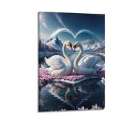 Animal Poster Two White Swans in Love Poster Decorative Painting Canvas Wall Posters And Art Picture Print Modern Family Bedroom Decor Posters 16x24inch(40x60cm)