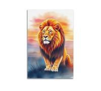 Animal Poster Watercolor Lion at Sunset Mountains Poster Wall Art Canvas Aesthetic Cover Painting for Living Room Bed Room 12x18inch(30x45cm) Unframe-style