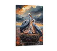 Animal Poster White Storks Family Sunset City Nesting Birds European Wildlife Decorative Canvas Family Bedroom Artwork Picture Painting 20x30inch(50x75cm)