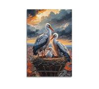 Animal Poster White Storks Family Sunset City Nesting Birds European Wildlife Decorative Canvas Family Bedroom Artwork Picture Painting 16x24inch(40x60cm)