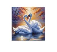 Animal Poster White Swans Heart-Shaped Interaction Romantic Wildlife Love Theme Decorative Canvas Family Bedroom Artwork Picture Painting 12x12inch(30x30cm)