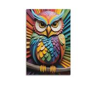 Animal Poster with Colorful Owl Geometric Patterns Rainbow Gradient Cut-Out Paper Art Decorative Canvas Family Bedroom Artwork Picture Painting 16x24inch(40x60cm)