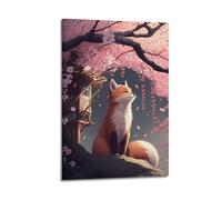 Animal Posters A Gentle Little Fox Looking Out at The Cherry Blossom Tree Poster Decorative Painting Canvas Wall Posters And Art Picture Print Modern Family Bedroom Decor Posters 16x24inch(40x60cm)