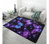 Animal Print 3D Area Rug Flannel Non-slip, Home Decor Lion Butterfly Undersea World Pattern Carpet for Living Room Bedroom Kids Room Playroom, Washable Bath Mat, 80x120 cm, Purple Butterfly