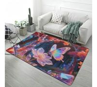 Animal Print 3D Area Rug Flannel Non-slip, Home Decor Lion Butterfly Undersea World Pattern Carpet for Living Room Bedroom Kids Room Playroom, Washable Bath Mat, 100x150 cm, Pink Butterfly