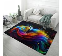 Animal Print 3D Area Rug Flannel Non-slip, Home Decor Lion Butterfly Undersea World Pattern Carpet for Living Room Bedroom Kids Room Playroom, Washable Bath Mat, 80x120 cm, Lion