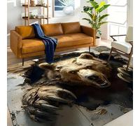 Animal Print Area Rug,180x300cm,3D Optical Illusion Fierce Wild Animal Bear Cool Rugs Floor Mats, Non-Slip Durable Washable Bear Rugs for Living Room Bedroom Playroom Kids Room Home Decoration