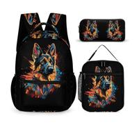Animal Print Backpack School Supplies Bundle for Boys 9-11 Years, Puppy Print Bookbag 3 Piece Set Year 4-6 for Primary Students Outdoor Learning Family Trips and Weekend Adventures