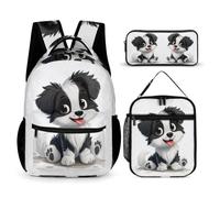 Animal Print Backpack with Lunch Box Pencil Case for Kids Age 8, Puppy Print School Backpack 3 Piece Set Year 1-2 for Boys Outdoor Learning Family Trips and Weekend Adventures