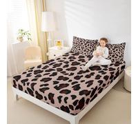 Animal Print Bedding Set Queen,Leopard Spots Pattern Deep Pocket Bed Sheet,Minimalist Modern Safari Style Fitted Sheet 3pcs for Youth Women Bedroom Decor,Bed Sheets,2 Pillowcases,No Top Sheet