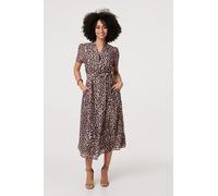 Animal Print Belted Midi Shirt Dress Izabel London Beige 12