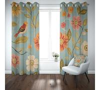Animal Print Bird Blackout Curtains for Living Room Boho-Style Flowers Curtain for Bedroom Soundproof Thermal Retro Natural Style Black Out Curtains for Kids Teens Room, Set of 2 Panels W 55" x L 102"