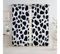 Animal Print Blackout Curtain Cow Print Pattern Saving Curtains, Black And White 2 Panels Drapes Eyelet Thermal Insulated Curtain Print Bedroom Darkening Curtains For Living Room 46” W x 54” L