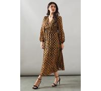 Animal Print Blouson Sleeve Metallic Midi Dress Wallis Animal 14