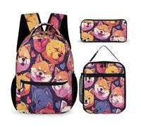 Animal Print Bookbag with Lunch Box Pencil Case for Students 7-9 Years, Puppy Print Backpack 3 Piece Set Year 4 for Boys Outdoor Learning Family Trips and Weekend Adventures