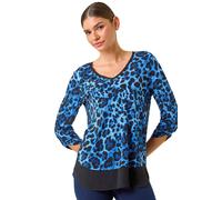 Animal Print Contrast Border Print Top Roman Blue 18