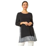 Animal Print Contrast Mesh Hem Stretch Top Roman Black 20