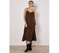 Animal Print Crepe Maxi Slip Dress Apricot Brown 10