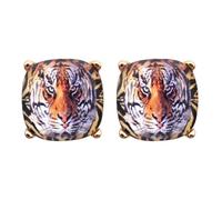 Animal Print Cushion Cut Stud Earrings - Tiger, Lion, Leopard, Zebra, Dalmatian, Paws, For Women, Base Metal, No Gemstone