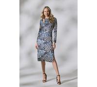 Animal Print Cut Out Detail Bodycon Midi Dress Izabel London Blue 10