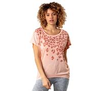 Roman Originals Women Animal Print Diamante Embellished T-Shirt - Ladies Spring Everyday Summer Evening Vacation Work Holiday Short Sleeve Smart Casual - Pink - Size SM