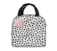 Animal Print Dots Black White Dalmatian Picnic Bag Waterproof Lunch Organizer with Front Pocket Cooler Box for Office Wome Daily Use 22X20X13Cm